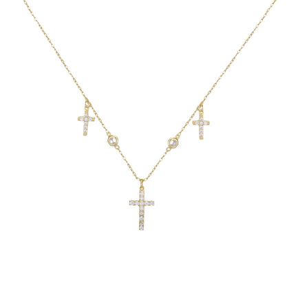 Collar 3 Cruces Cristales Dorado